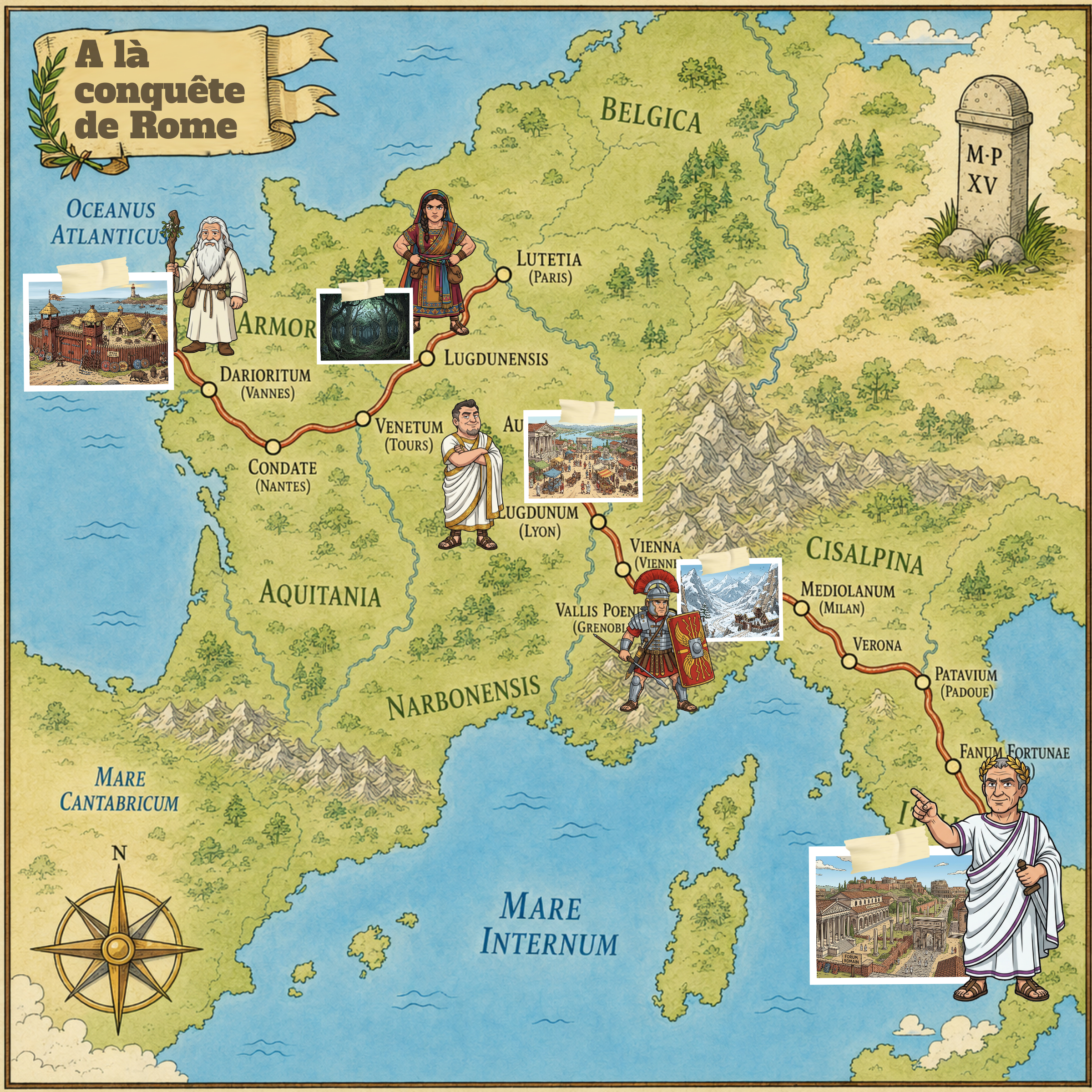 Carte du voyage de Bretagne à Rome